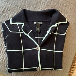 Windowpane color block cardigan sweater